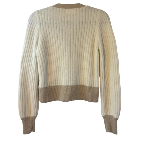 Jessica Simpson Cream and Tan Button up super soft fuzzy Cardigan sweater EUC - Picture 2 of 5